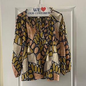Cleobella Geometric Patterned Blouse in Yellow, Orange, and Black
